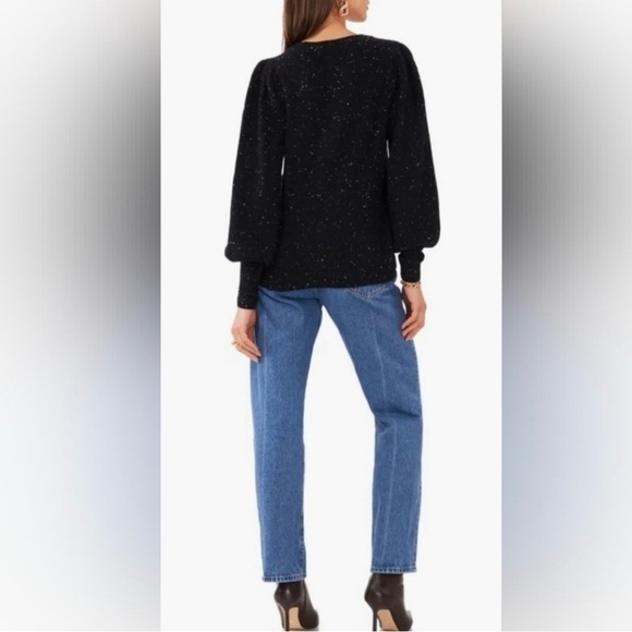 1 STATE Balloon Sleeve Speckled Black Sweater - Picture 5 of 6
